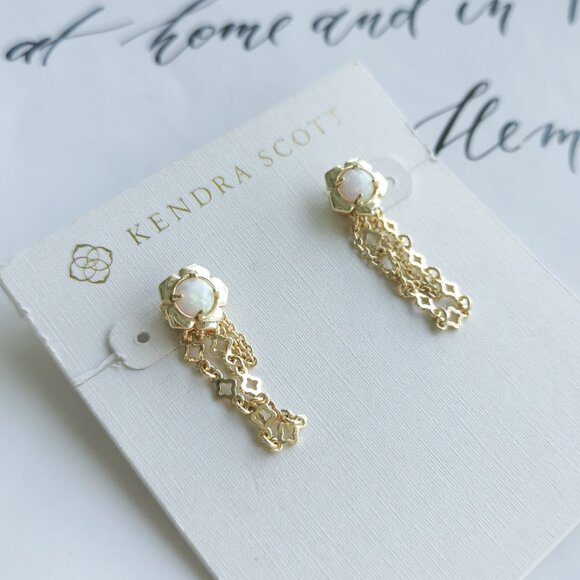 Kendra Scott Susie White Kyocera Opal Gold Convertible Ear Jacket Earrings - Picture 2 of 3